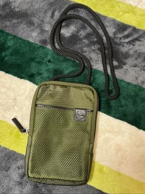 Timberland Olive Green Compact Crossbody Pouch with Mesh Pocket